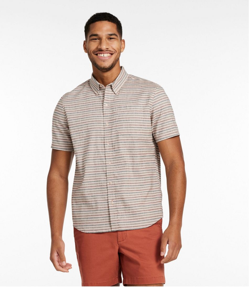 L.L.Bean | Men's Stonecoast Hemp Shirt, Short-Sleeve, Slightly Fitted Untucked Fit, Stripe