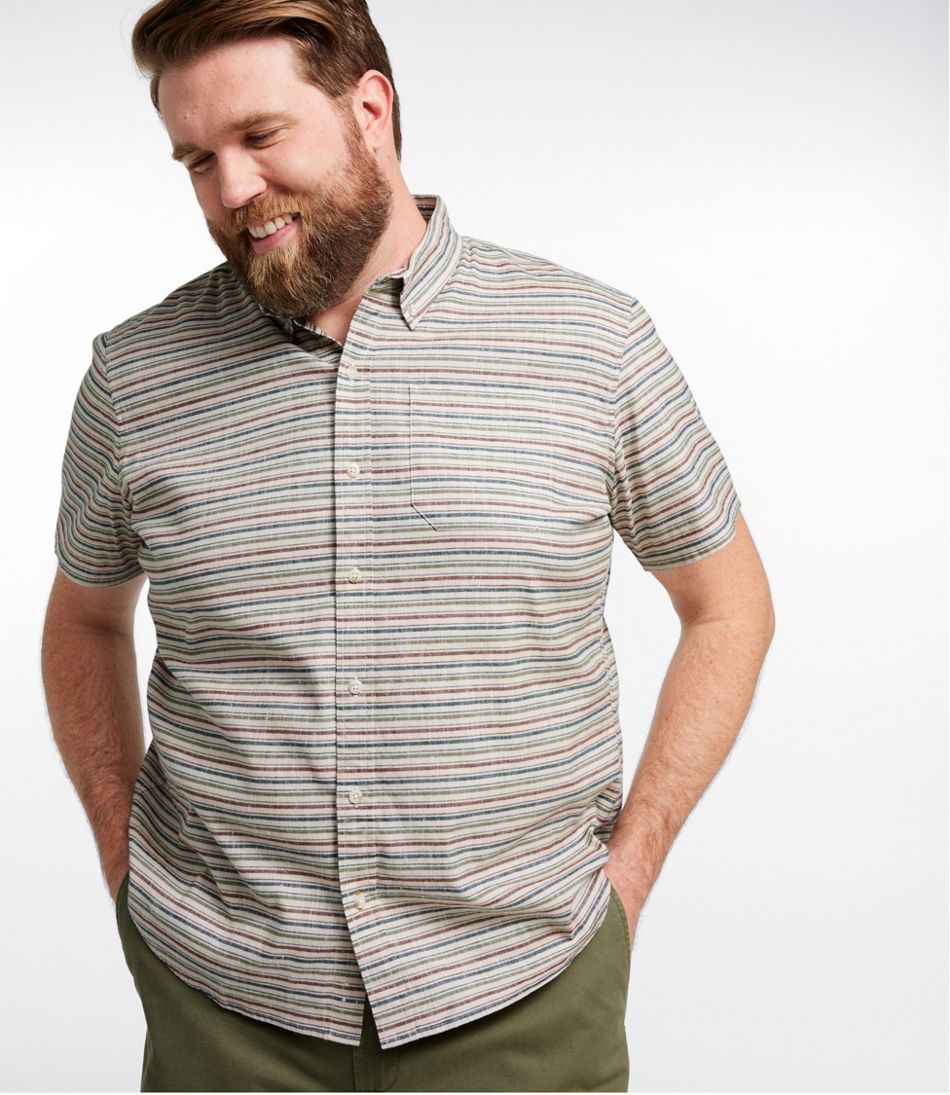 L.L.Bean | Men's Stonecoast Hemp Shirt, Short-Sleeve, Slightly Fitted Untucked Fit, Stripe