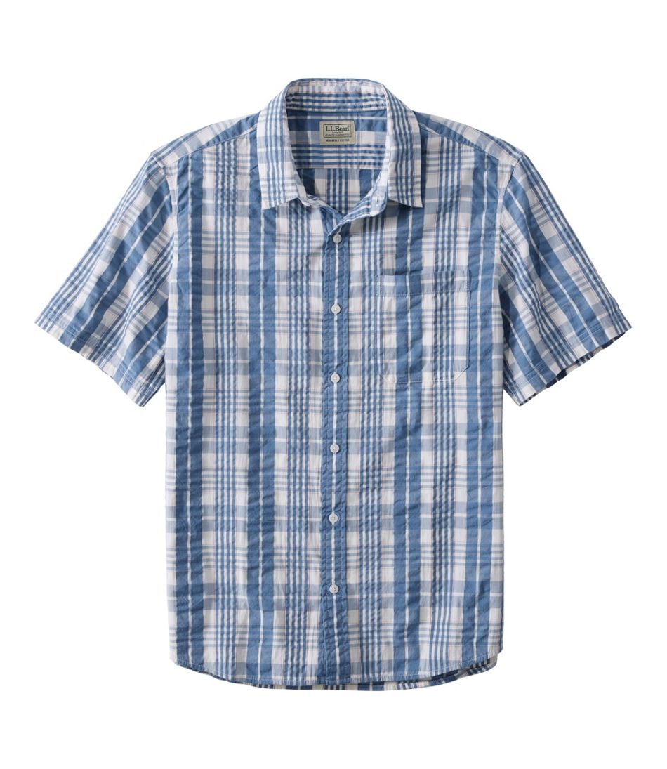 L.L.Bean | Men's Organic Cotton Seersucker Shirt, Short-Sleeve, Slightly Fitted, Plaid