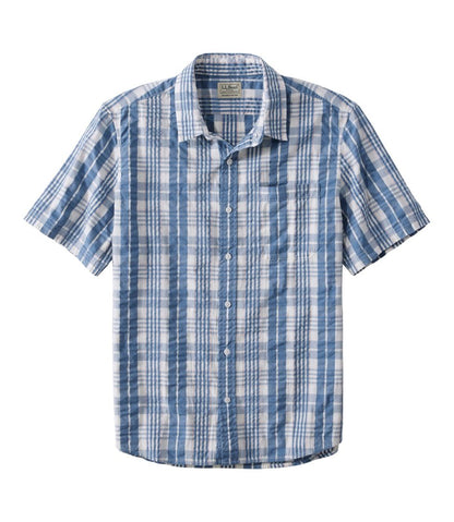 L.L.Bean | Men's Organic Cotton Seersucker Shirt, Short-Sleeve, Slightly Fitted, Plaid