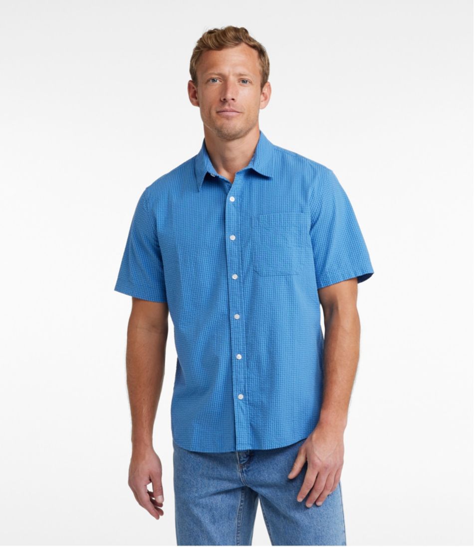L.L.Bean | Men's Organic Cotton Seersucker Shirt, Short-Sleeve, Slightly Fitted, Plaid