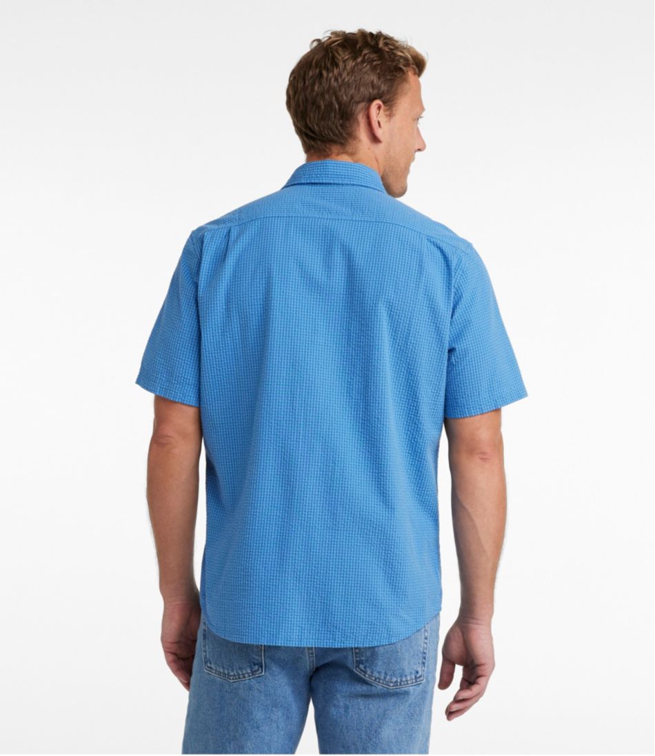 L.L.Bean | Men's Organic Cotton Seersucker Shirt, Short-Sleeve, Slightly Fitted, Plaid