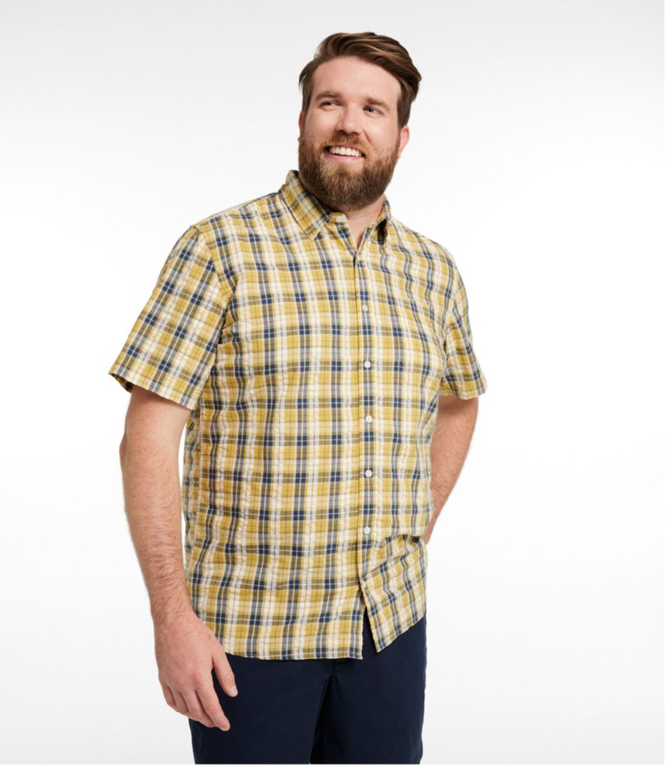 L.L.Bean | Men's Organic Cotton Seersucker Shirt, Short-Sleeve, Slightly Fitted, Plaid