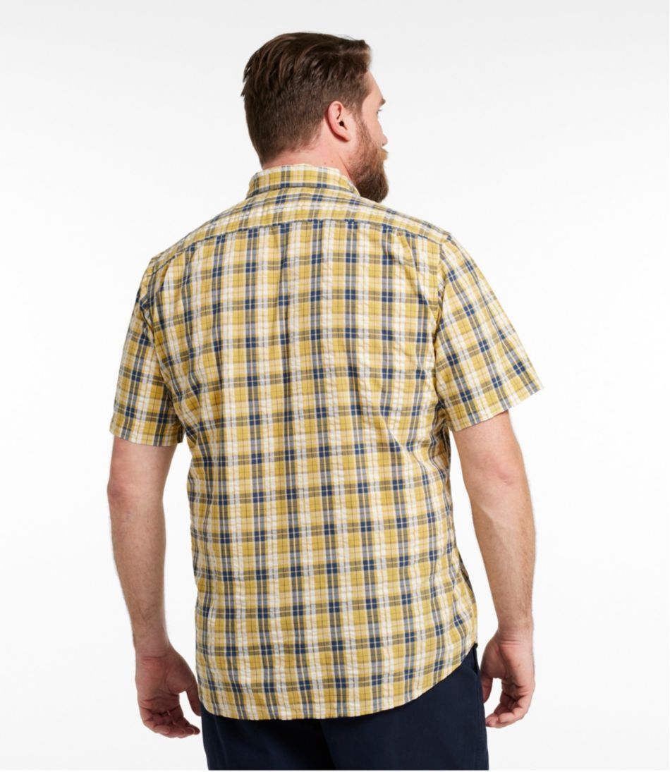 L.L.Bean | Men's Organic Cotton Seersucker Shirt, Short-Sleeve, Slightly Fitted, Plaid
