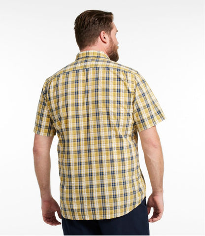 L.L.Bean | Men's Organic Cotton Seersucker Shirt, Short-Sleeve, Slightly Fitted, Plaid