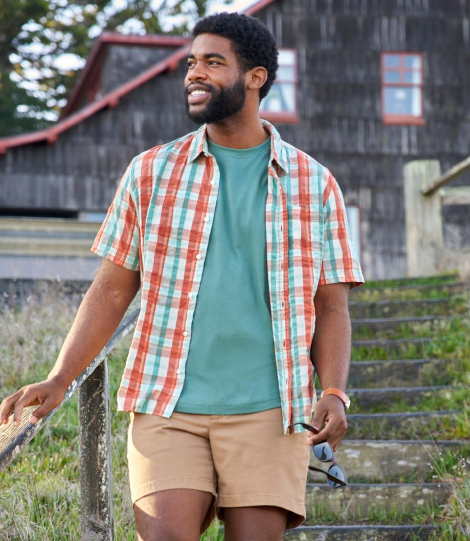 L.L.Bean | Men's Organic Cotton Seersucker Shirt, Short-Sleeve, Slightly Fitted, Plaid