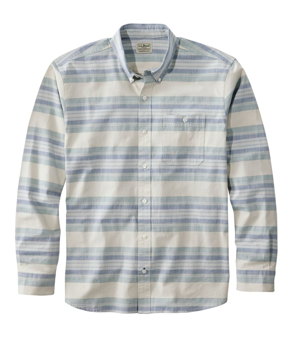 L.L.Bean | Men's Comfort Stretch Chambray Shirt, Traditional Untucked Fit, Long-Sleeve, Stripe