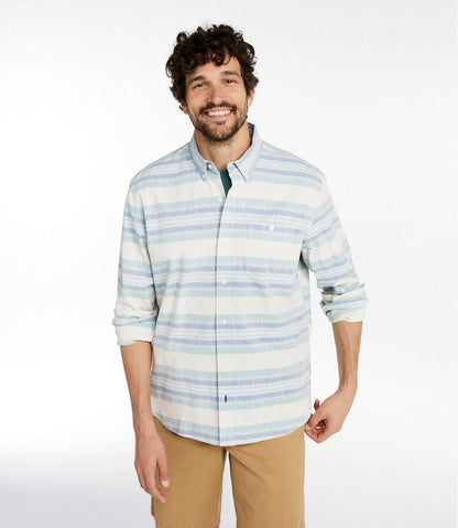 L.L.Bean | Men's Comfort Stretch Chambray Shirt, Traditional Untucked Fit, Long-Sleeve, Stripe