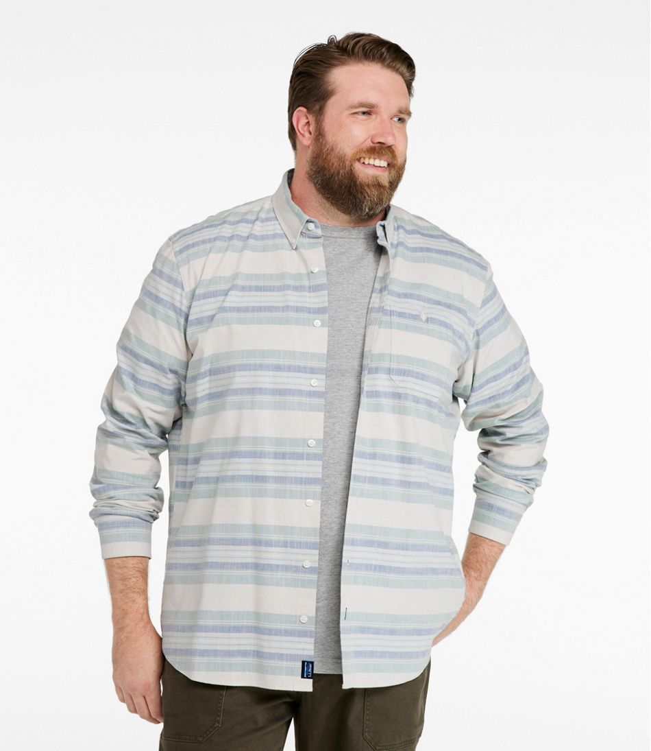 L.L.Bean | Men's Comfort Stretch Chambray Shirt, Traditional Untucked Fit, Long-Sleeve, Stripe