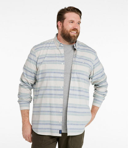 L.L.Bean | Men's Comfort Stretch Chambray Shirt, Traditional Untucked Fit, Long-Sleeve, Stripe