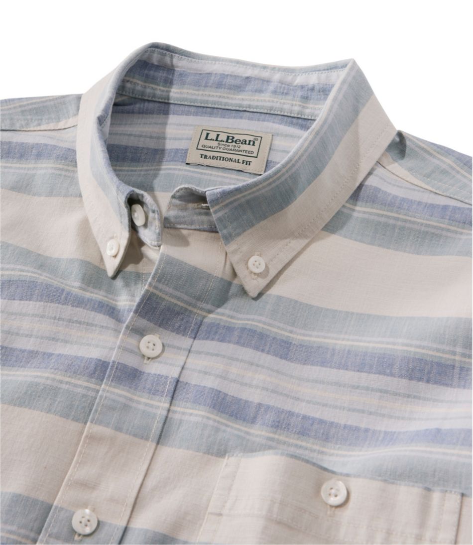 L.L.Bean | Men's Comfort Stretch Chambray Shirt, Traditional Untucked Fit, Long-Sleeve, Stripe