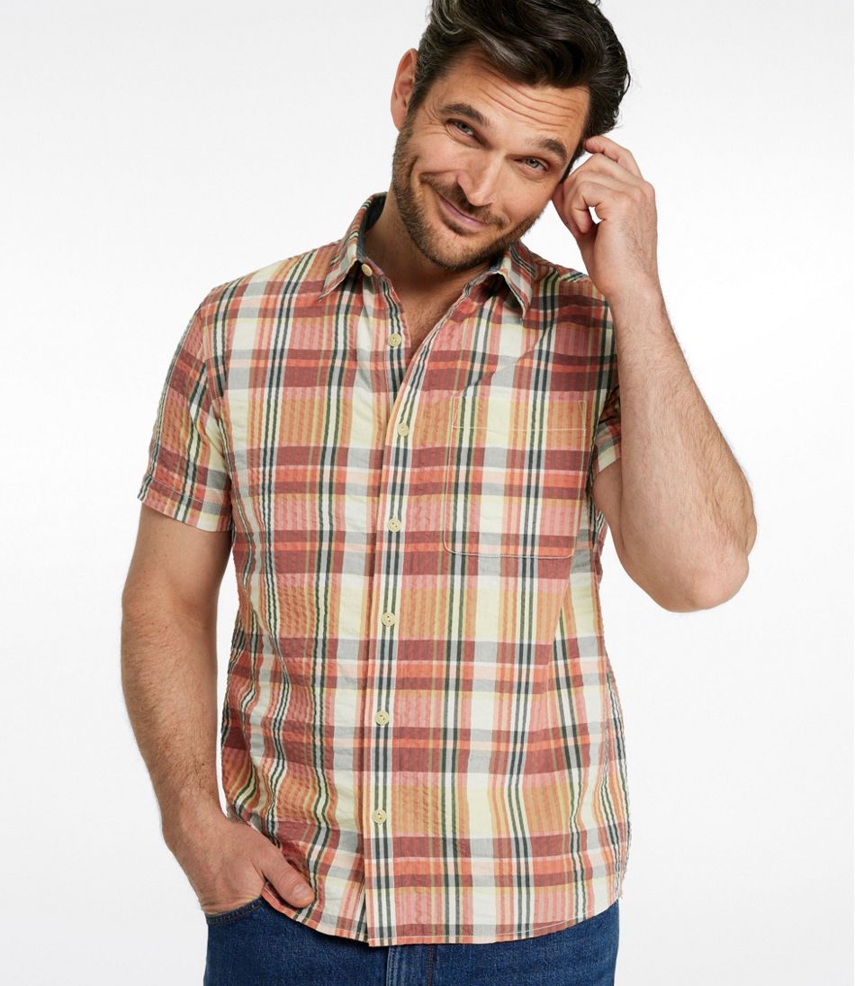 L.L.Bean | Men's Signature Seersucker Madras Shirt, Slightly Fitted, Short-Sleeve