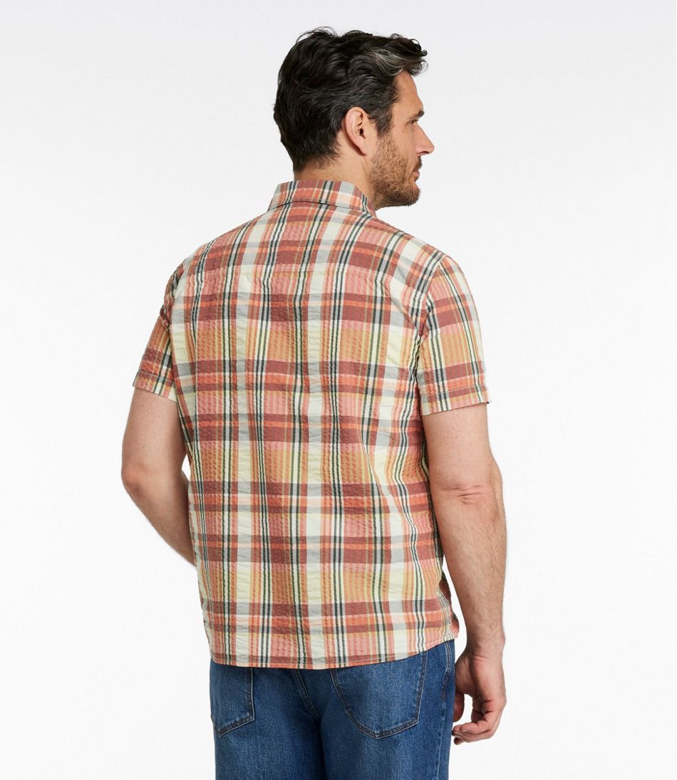 L.L.Bean | Men's Signature Seersucker Madras Shirt, Slightly Fitted, Short-Sleeve