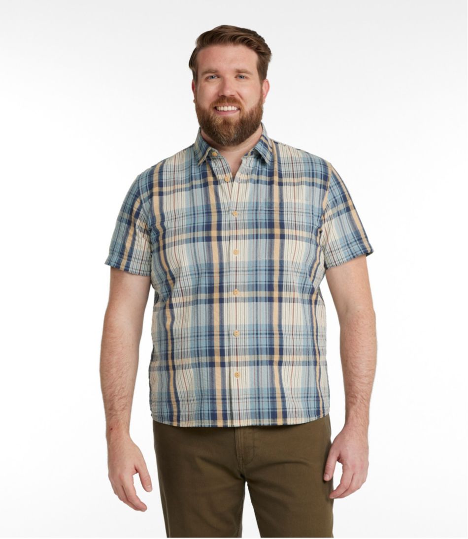 L.L.Bean | Men's Signature Seersucker Madras Shirt, Slightly Fitted, Short-Sleeve