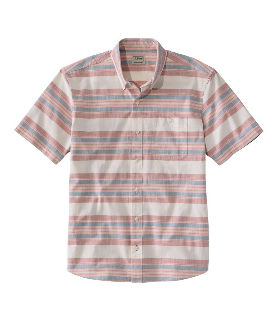 L.L.Bean | Men's Comfort Stretch Chambray Shirt, Traditional Untucked Fit, Short-Sleeve, Stripe