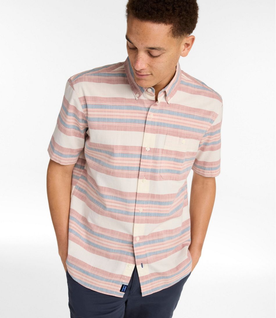 L.L.Bean | Men's Comfort Stretch Chambray Shirt, Traditional Untucked Fit, Short-Sleeve, Stripe