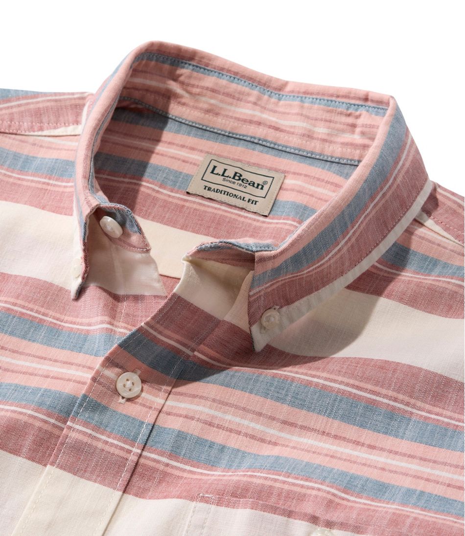 L.L.Bean | Men's Comfort Stretch Chambray Shirt, Traditional Untucked Fit, Short-Sleeve, Stripe
