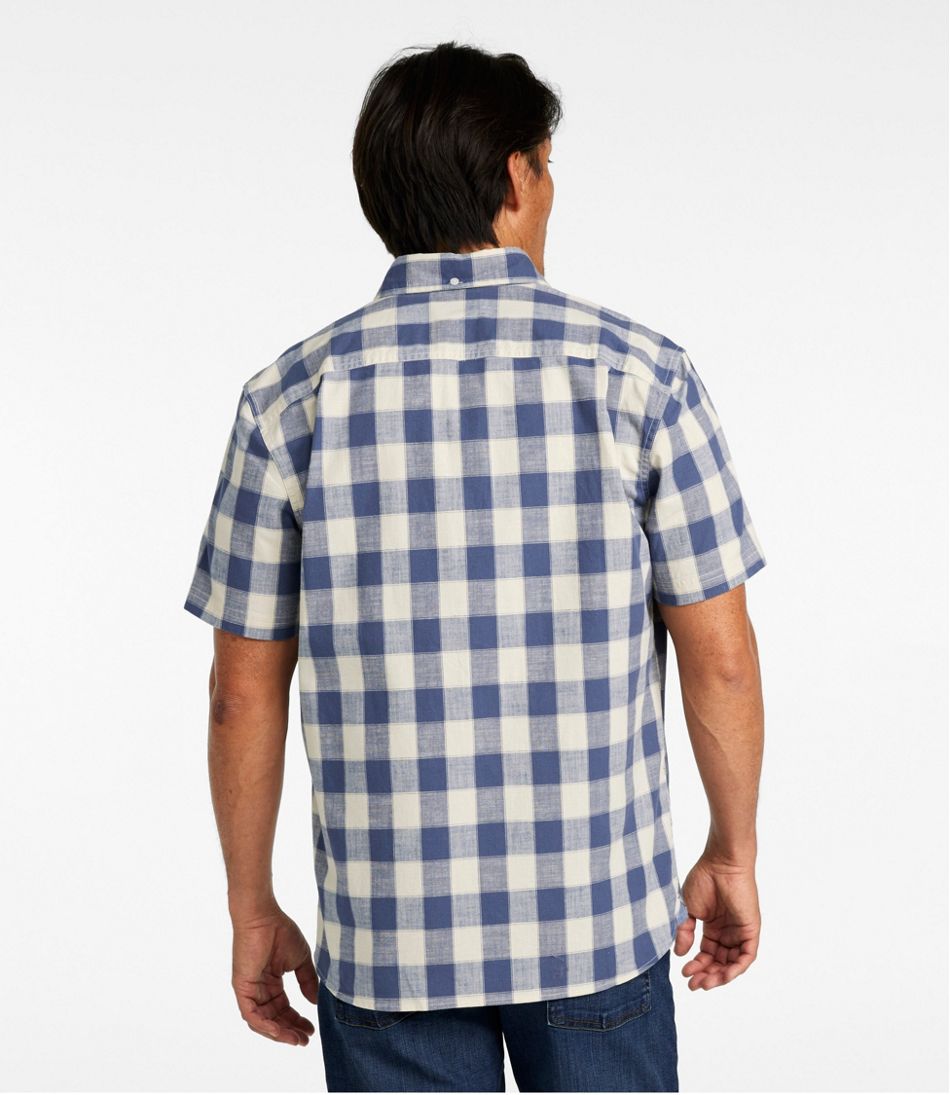 L.L.Bean | Men's Comfort Stretch® Chambray Shirt, Slightly Fitted Untucked Fit, Short-Sleeve, Plaid