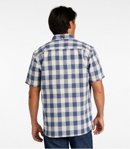 L.L.Bean | Men's Comfort Stretch® Chambray Shirt, Slightly Fitted Untucked Fit, Short-Sleeve, Plaid
