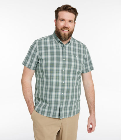 L.L.Bean | Men's Comfort Stretch® Chambray Shirt, Slightly Fitted Untucked Fit, Short-Sleeve, Plaid