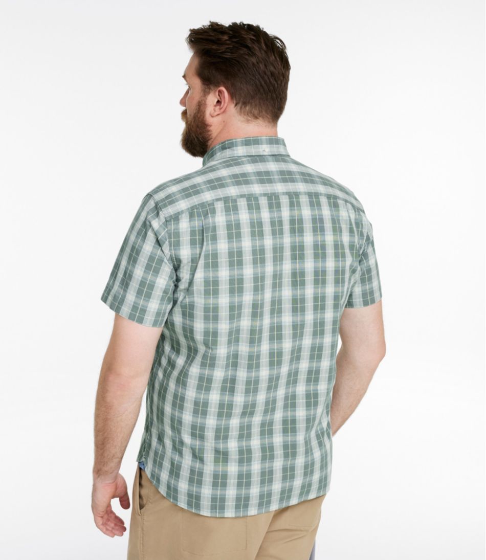 L.L.Bean | Men's Comfort Stretch® Chambray Shirt, Slightly Fitted Untucked Fit, Short-Sleeve, Plaid