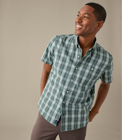 L.L.Bean | Men's Comfort Stretch® Chambray Shirt, Slightly Fitted Untucked Fit, Short-Sleeve, Plaid