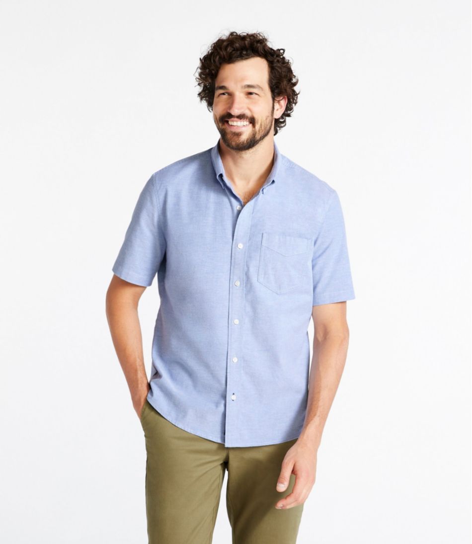 L.L.Bean | Men's Comfort Stretch® Oxford Shirt, Slightly Fitted Untucked Fit, Short-Sleeve