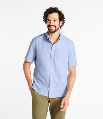 L.L.Bean | Men's Comfort Stretch® Oxford Shirt, Slightly Fitted Untucked Fit, Short-Sleeve
