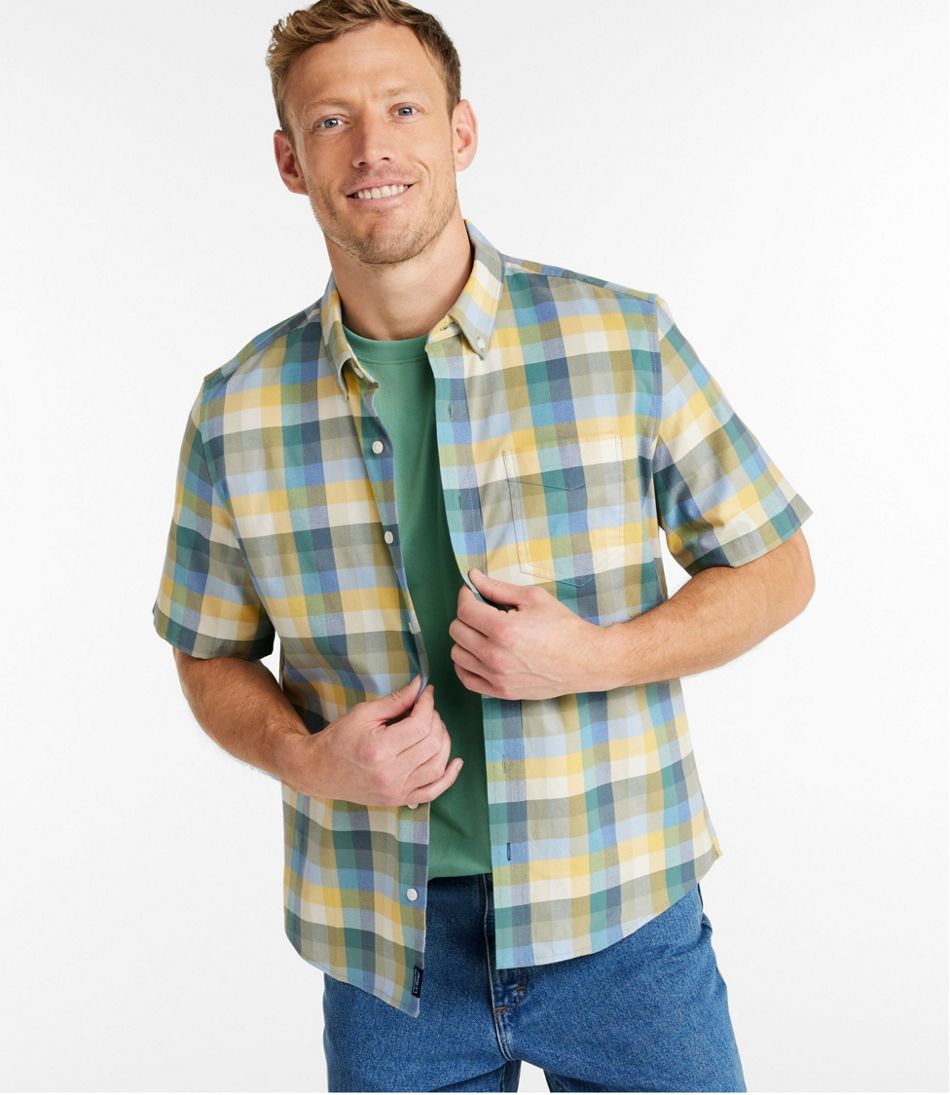 L.L.Bean | Men's Comfort Stretch® Oxford, Slightly Fitted Untucked Fit, Short-Sleeve, Plaid