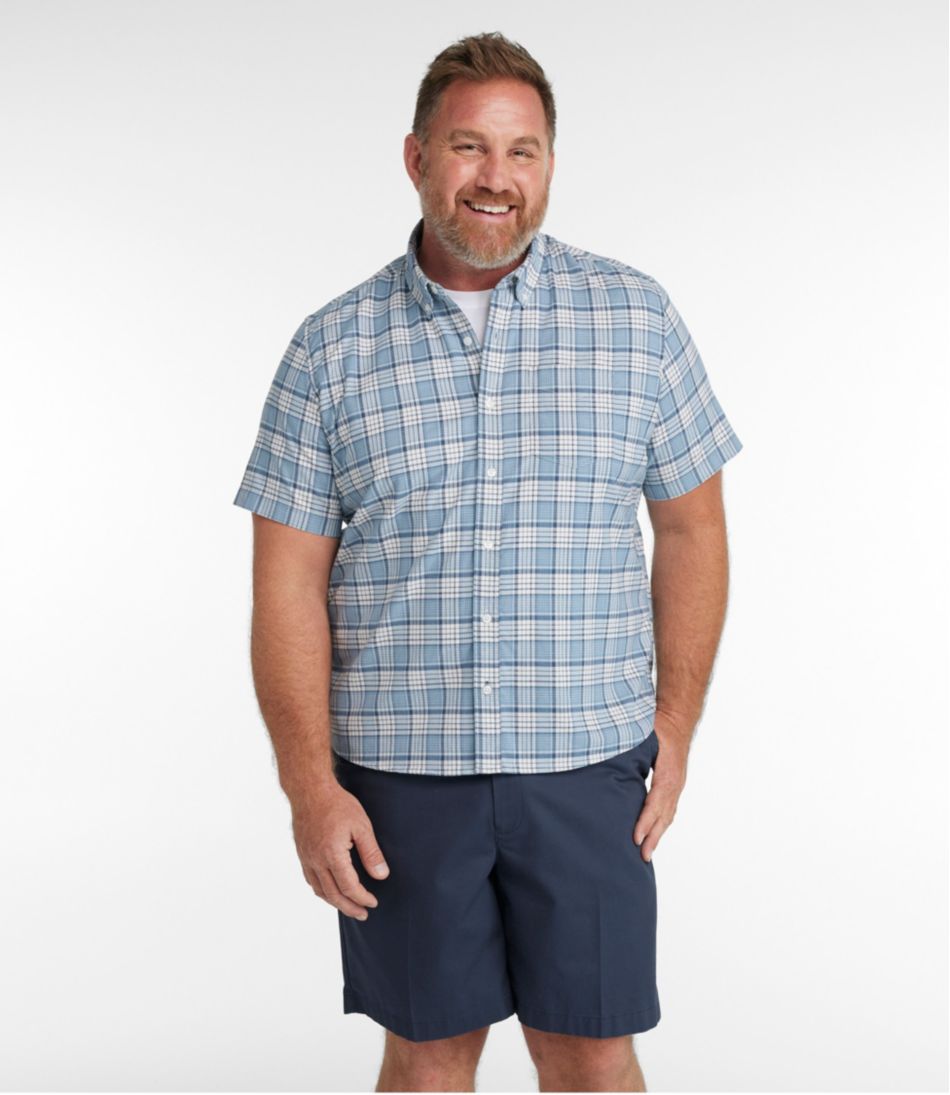 L.L.Bean | Men's Comfort Stretch® Oxford, Slightly Fitted Untucked Fit, Short-Sleeve, Plaid