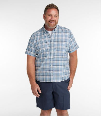 L.L.Bean | Men's Comfort Stretch® Oxford, Slightly Fitted Untucked Fit, Short-Sleeve, Plaid