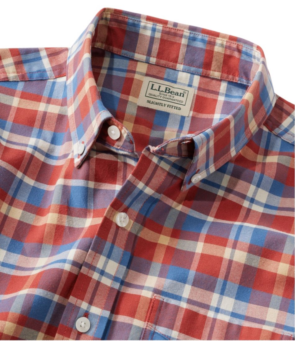 L.L.Bean | Men's Comfort Stretch® Oxford, Slightly Fitted Untucked Fit, Short-Sleeve, Plaid
