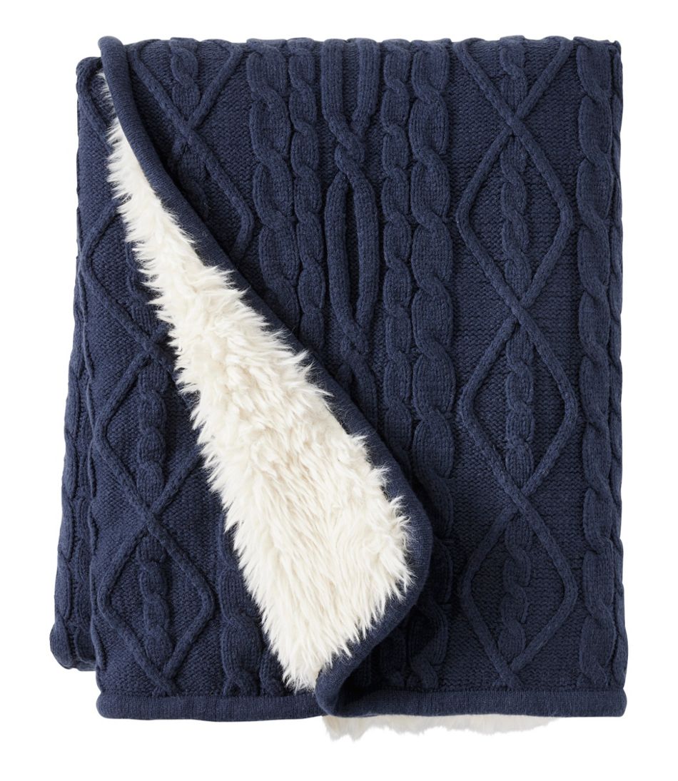 L.L.Bean | 1912 Heritage Knit Faux Fur Throw, Cable