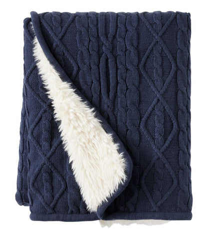 L.L.Bean | 1912 Heritage Knit Faux Fur Throw, Cable