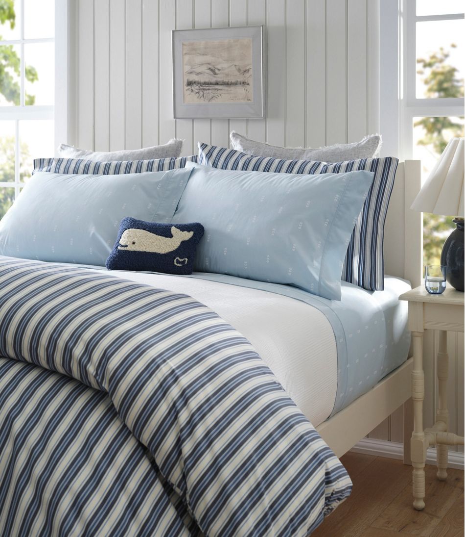 L.L.Bean | Sunwashed Percale Sheet Collection, Stamped Leaf Print