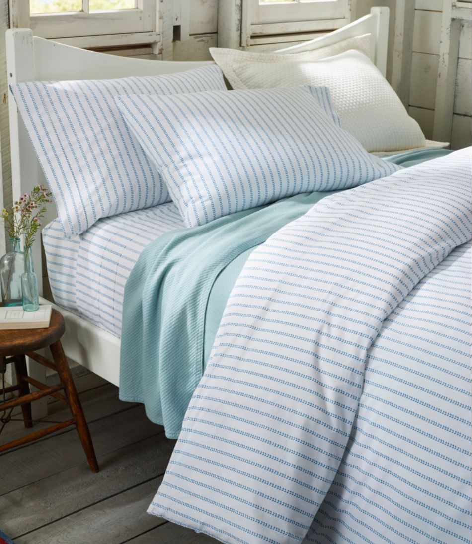 L.L.Bean | Sunwashed Percale Comforter Cover, Stripe Leaf