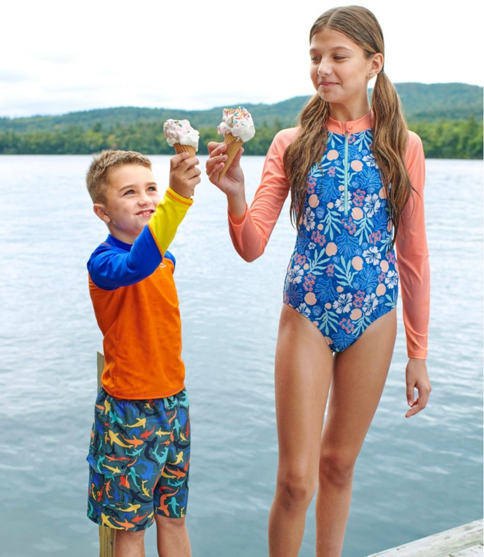 L.L.Bean | Girls' Watersports Swimwear, Rashguard One-Piece