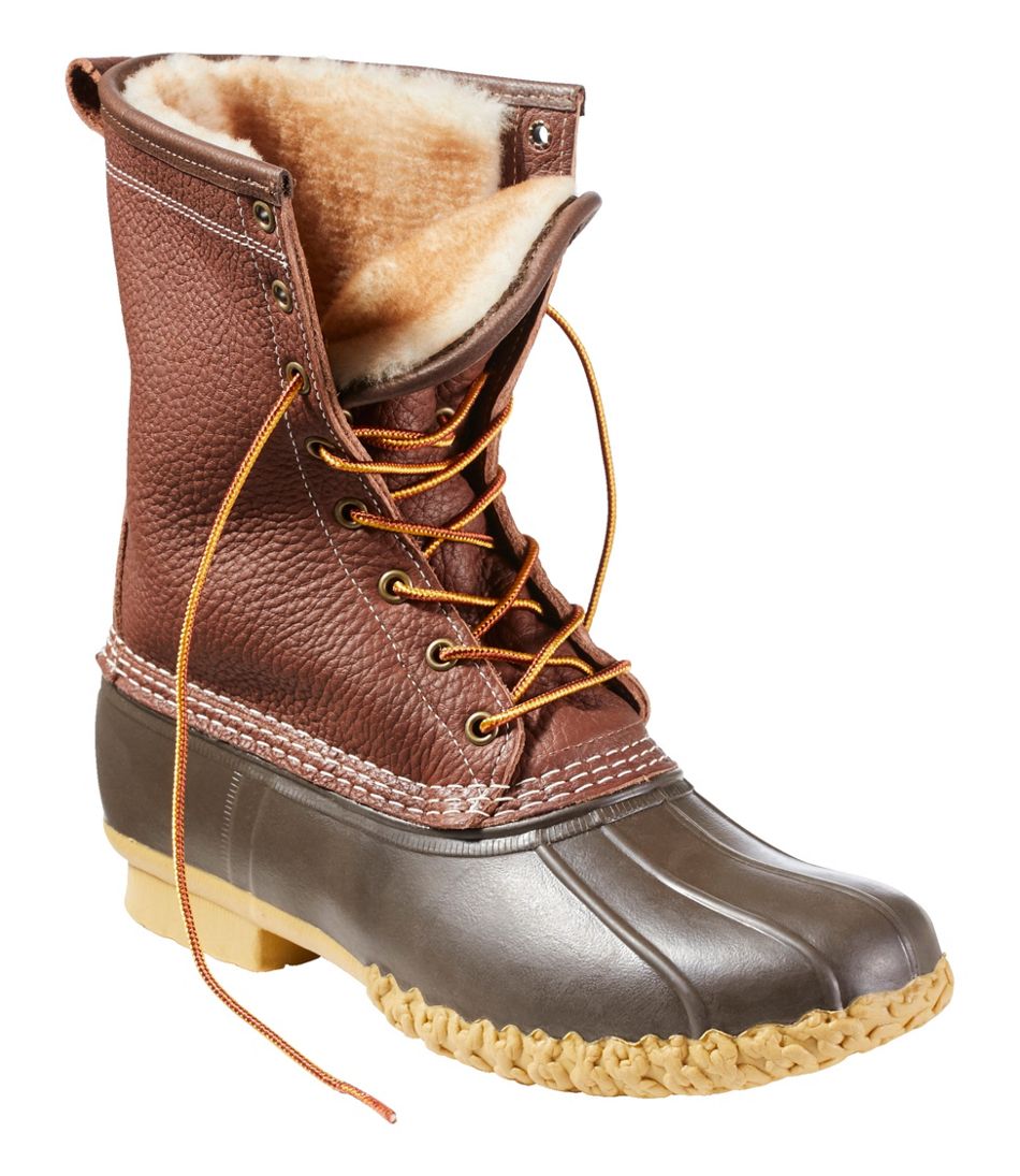 L.L.Bean | Men's Bean Boots, 10" Shearling-Lined Tumbled Leather