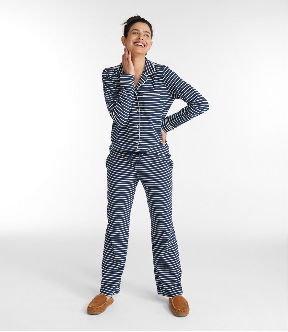 L.L.Bean | Women's Super-Soft Shrink-Free Button Front Pajama Set, Stripe