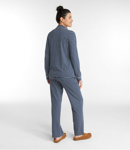 L.L.Bean | Women's Super-Soft Shrink-Free Button Front Pajama Set, Stripe