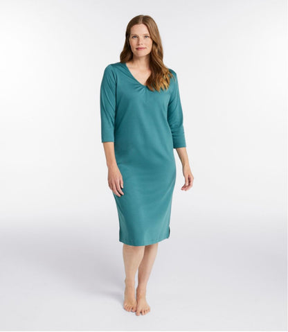 L.L.Bean | Women's Supima Cotton Nightgown, V-Neck Three-Quarter-Sleeve