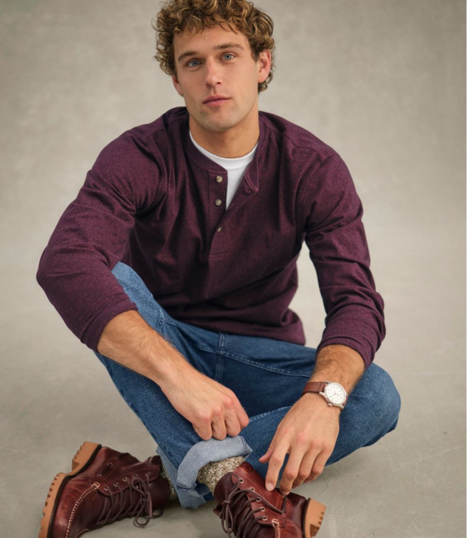 L.L.Bean | Men's Carefree Unshrinkable Tee, Traditional Fit, Long-Sleeve Henley