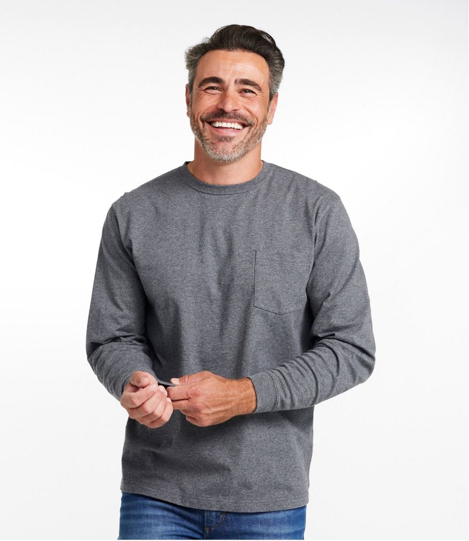 L.L.Bean | Men's Carefree Unshrinkable Tee with Pocket, Traditional Fit, Long-Sleeve