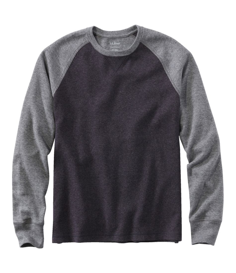 L.L.Bean | Men's Washed Cotton Double-Knit Crewneck, Slightly Fitted Long-Sleeve Colorblock