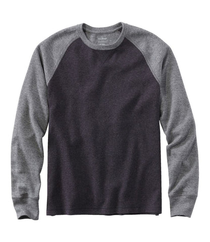L.L.Bean | Men's Washed Cotton Double-Knit Crewneck, Slightly Fitted Long-Sleeve Colorblock