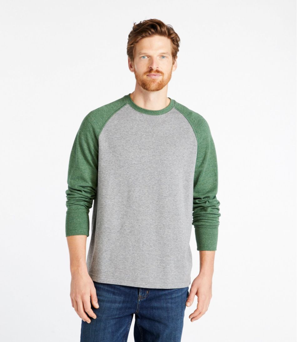 L.L.Bean | Men's Washed Cotton Double-Knit Crewneck, Slightly Fitted Long-Sleeve Colorblock