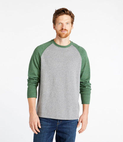 L.L.Bean | Men's Washed Cotton Double-Knit Crewneck, Slightly Fitted Long-Sleeve Colorblock
