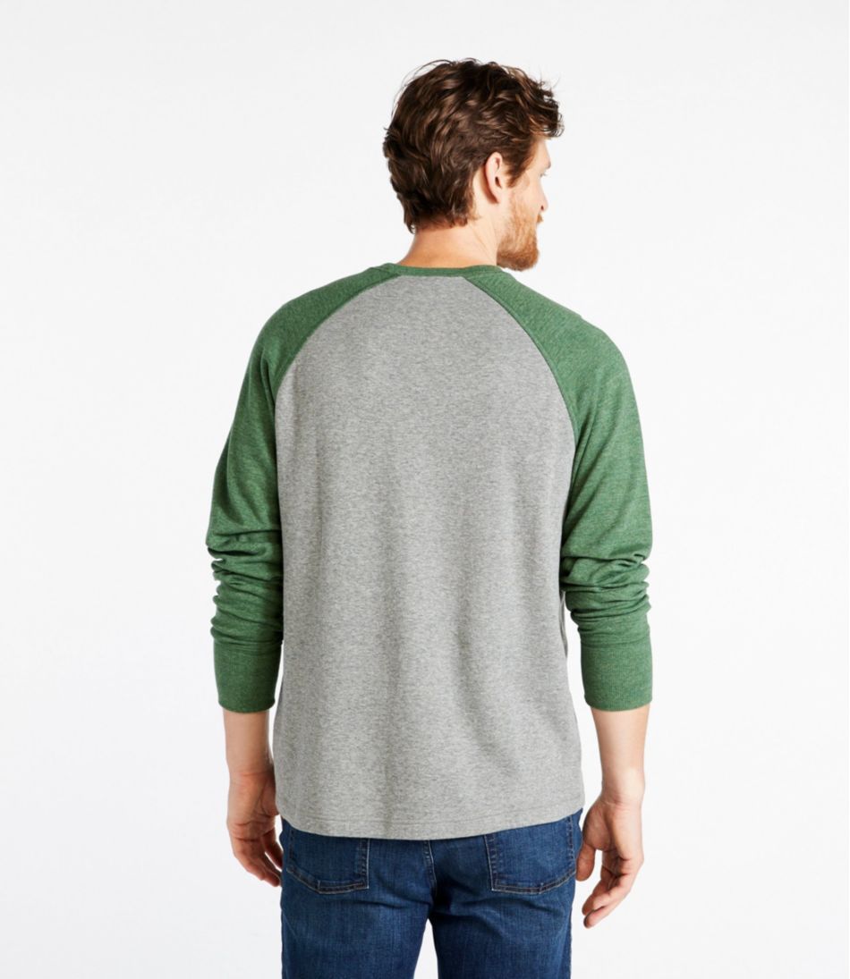 L.L.Bean | Men's Washed Cotton Double-Knit Crewneck, Slightly Fitted Long-Sleeve Colorblock