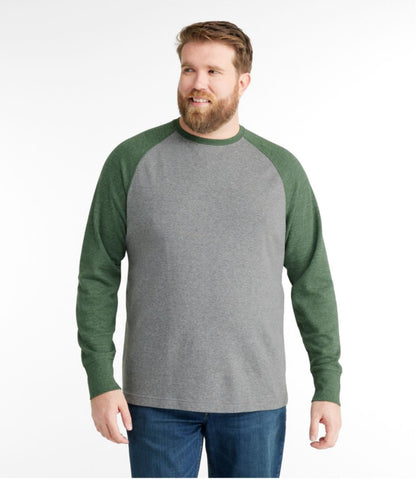 L.L.Bean | Men's Washed Cotton Double-Knit Crewneck, Slightly Fitted Long-Sleeve Colorblock