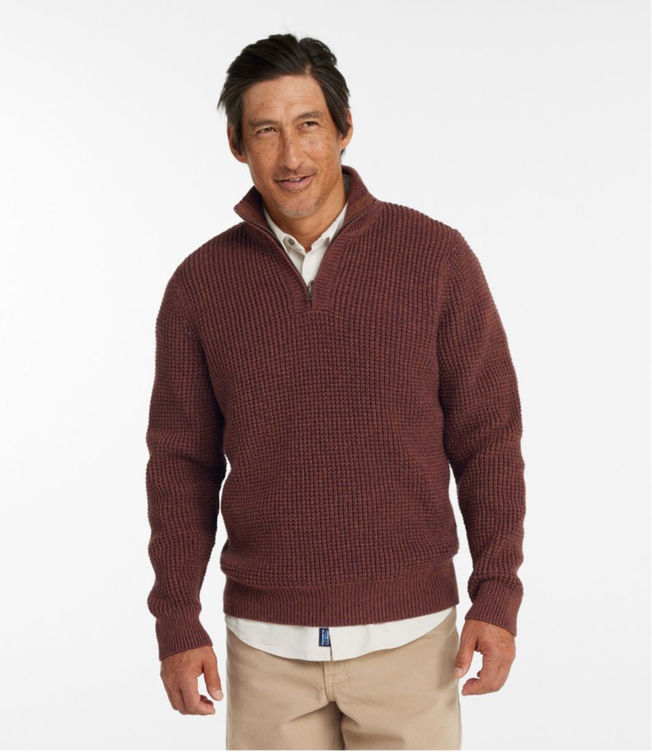 L.L.Bean | Men's Organic Cotton Waffle Sweater, Quarter Zip